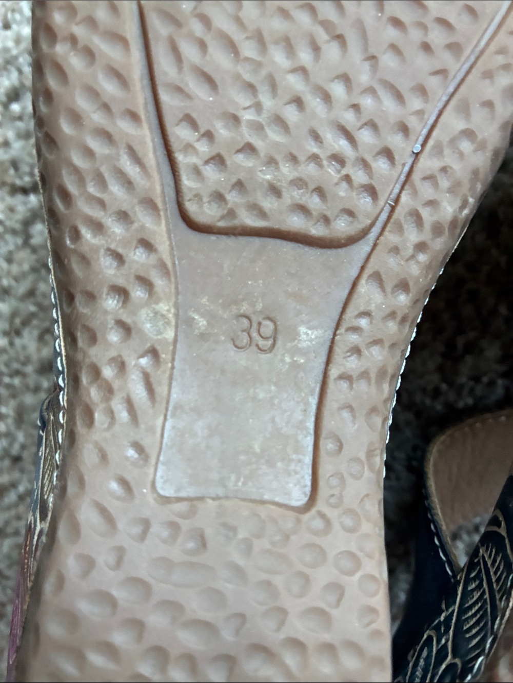 L'ATISTE Navy Leather Mary Janes with Pink & Orange Floral Emboss - Picture 8 of 11